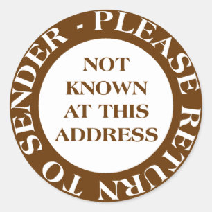 Niet bekend in dit adres - bruin ronde sticker