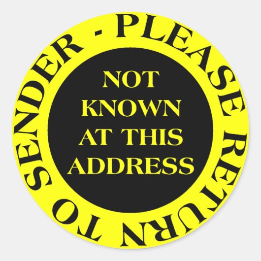 Niet bekend op dit adres - II Geel Ronde Sticker (Voorkant)