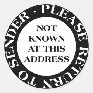 Niet bekend op dit adres - Zwart-wit Ronde Sticker