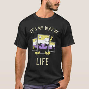 Niet-binaire handpalm, paars, geel en wit t-shirt