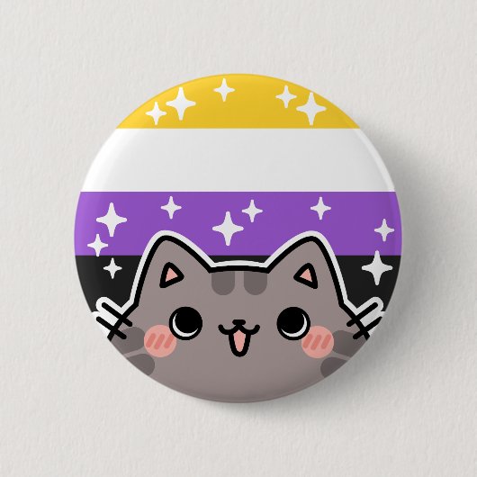 Niet-binaire LGBT Pride Flag Cat Button (Voorkant)