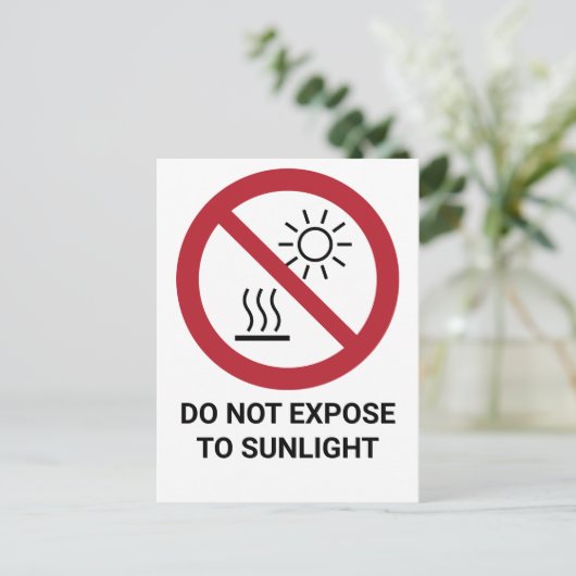 Niet blootstellen aan direct zonlicht, verbodsbord briefkaart (Staand voorkant)