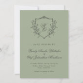 Niet-foto Olive Sage  Bloemkam Monogram Save The Date (Voorkant)