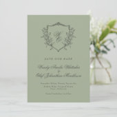 Niet-foto Olive Sage  Bloemkam Monogram Save The Date (Staand voorkant)