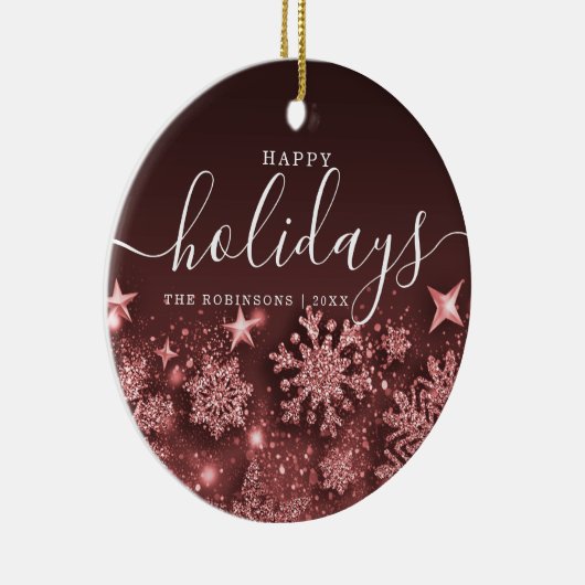 Niet-fotofeestdag kerstmis Glitter Snow Roos Gold Keramisch Ornament (Rechts)