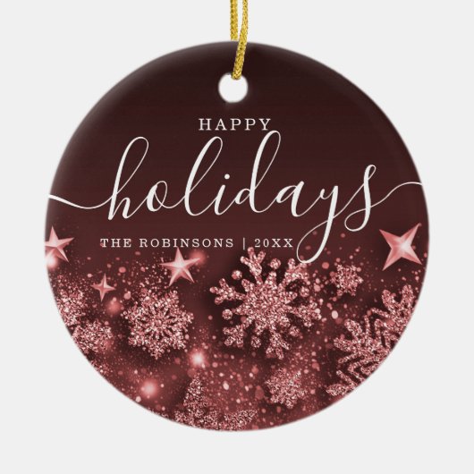 Niet-fotofeestdag kerstmis Glitter Snow Roos Gold Keramisch Ornament (Voorkant)