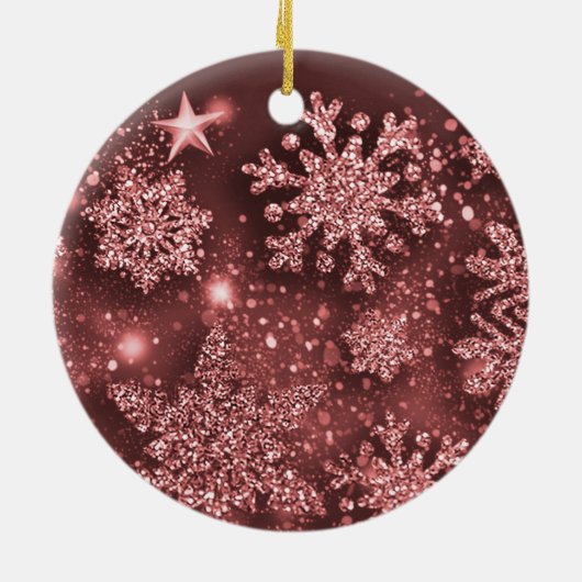 Niet-fotofeestdag kerstmis Glitter Snow Roos Gold Keramisch Ornament (Achterkant)