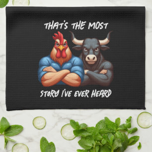 Niet geamuseerde haan en os gevouwen armen Stare Theedoek