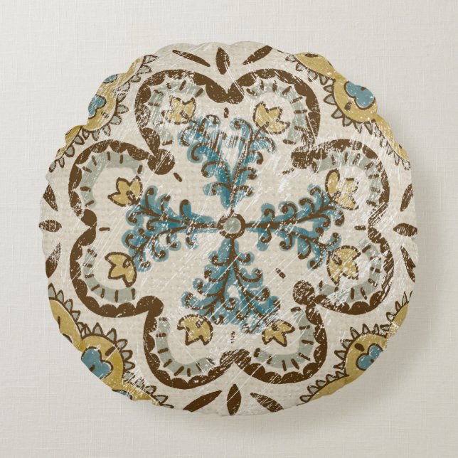 Niet-gebluste batik Square II Rond Kussen (Voorkant)