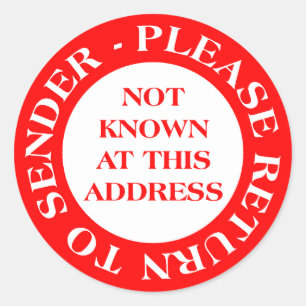 Niet gekend in dit Adres - Rood Ronde Sticker
