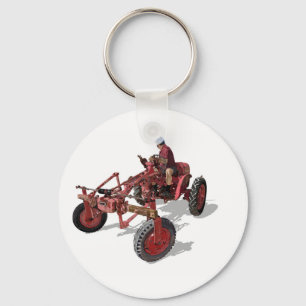 Niet-gerestaureerde tractorrode illustratie sleutelhanger