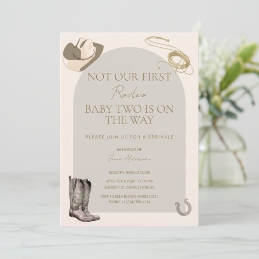 Niet Haar Eerste Rodeo Baby Strooier Uitnodiging (Staand voorkant)