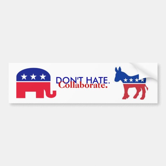 NIET HATE, COLLABORATE POLITIEKE BUMPER BUMPERSTICKER (Voorkant)