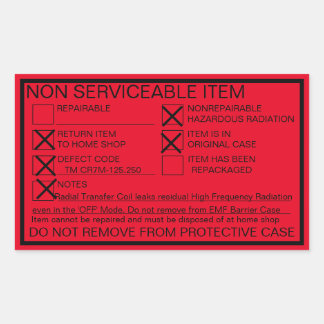 Niet-herhaalbare lekken-straler rechthoekige sticker