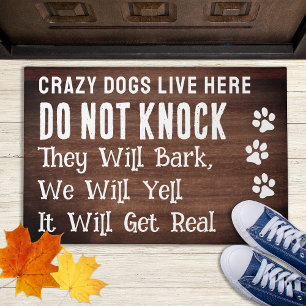 Niet knokken - Rustic Woodgrain Welcome Funny Dog Deurmat