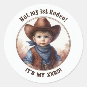 "Niet mijn 1e Rodeo" Cowboy Peuter Western Verjaar Ronde Sticker