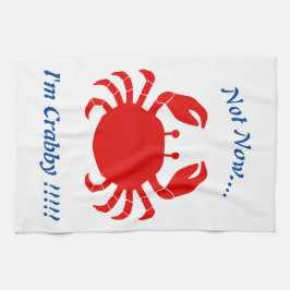 Niet nu.... Ik ben Crabby!!!!! Red Crab Blue Words Theedoek
