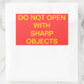 Niet openen met scherpe objecten rechthoekige sticker (Tas)