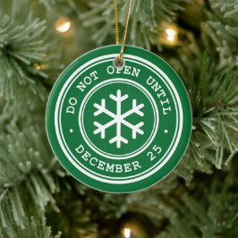 Niet openen tot de groene kerst keramisch ornament