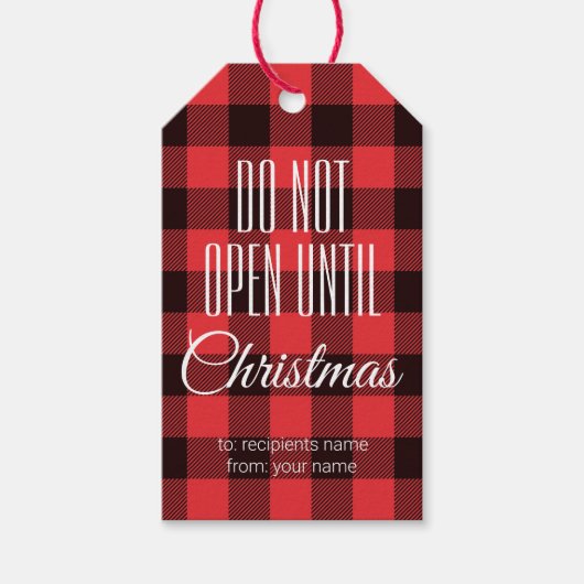 Niet openen tot kerst|Rode Buffalo-plaat Cadeaulabel (Voorkant)