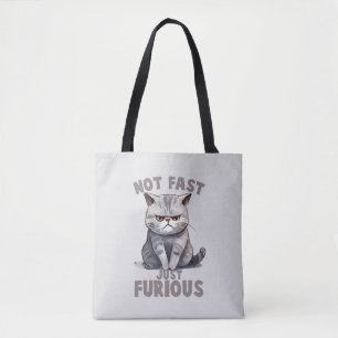Niet snel, gewoon woedend - Grey Cat Humor Draagtas