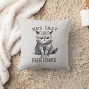 Niet snel, gewoon woedend - Grey Cat Humor Kussen