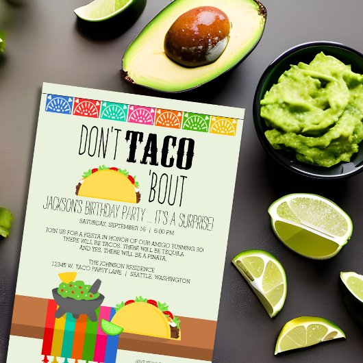 Niet taco 'over verrassingsfeestuitnodiging kaart