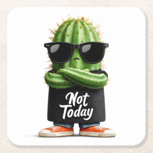 "Niet vandaag" Cactus met zonnebril en houding Vierkante Kartonnen Onderzetter