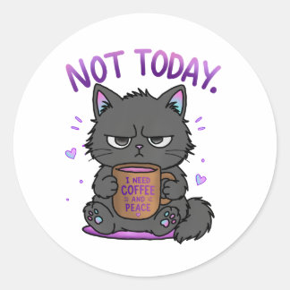 Niet Vandaag Grumpy Cat Coffeeliefhebber Schattig Ronde Sticker