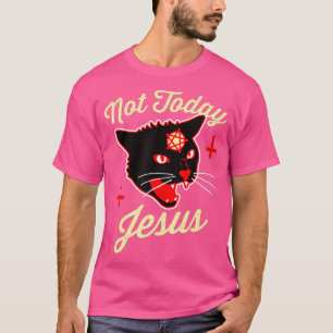 Niet vandaag Jezus Hail Satan Satanic Cat Vintage T-shirt