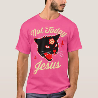 Niet vandaag Jezus Hail Satan Satanic Cat Vintage T-shirt