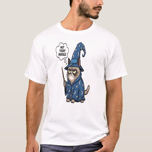 Niet Vandaag Muggle Chagrijnige Tovenaarkat T-Shir T-shirt (Voorkant)