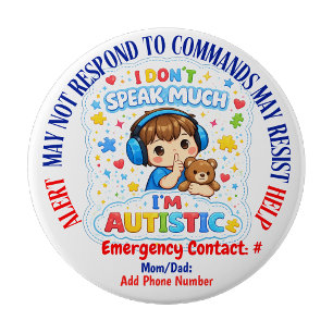 Niet-verbale autismewaarschuwingsbadge  ronde button 4,0 cm