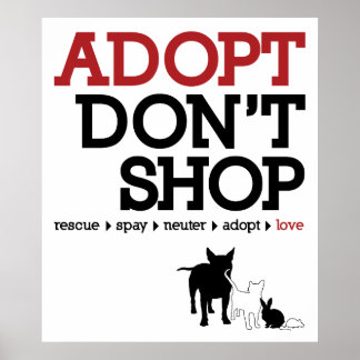 Niet winkelen, adopteren poster