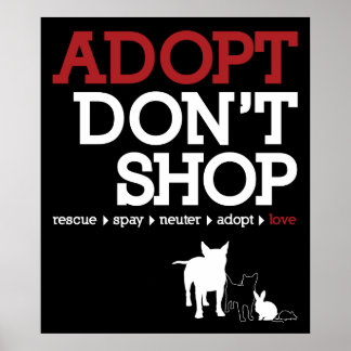 Niet winkelen, adopteren poster