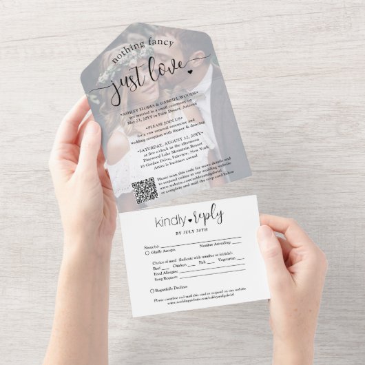 Niets bijzonders gewoon lief Elopement Ontvangst F All In One Uitnodiging (Afscheurbaar)