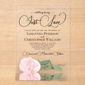 Niets Fancy Alleen liefde Elegant Roze Rose Weddin Acryl Uitnodigingen (Voorkant)