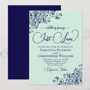 Niets Fancy Alleen Liefde Mint Green & Navy Weddin Kaart