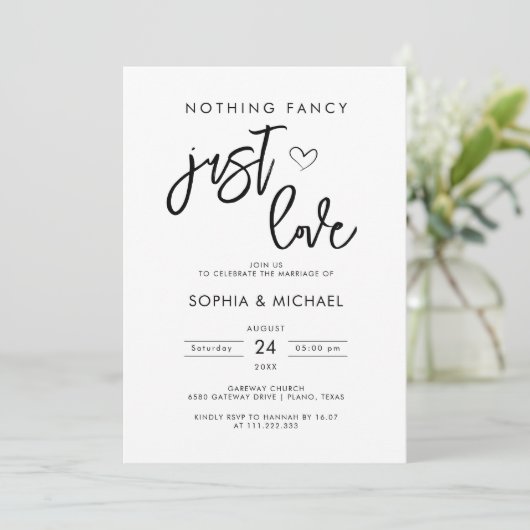 Niets Fancy Alleen Liefde Wit Zwart Trouwen Kaart (Staand voorkant)