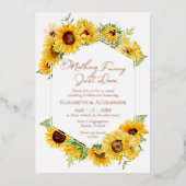 Niets Fancy Alleen Liefde Zonnebloem bruiloft Echt Folie Uitnodiging (Voorkant)