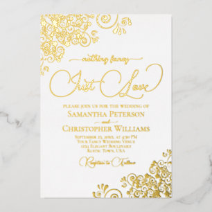 Niets Fancy Alleen Love Gold & White Wedding Folie Uitnodiging