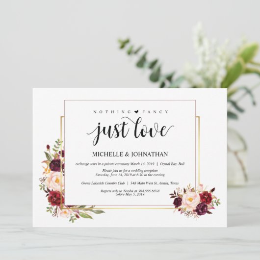 Niets fancy, Elopement Reception Kaart (Staand voorkant)