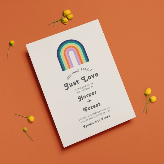 Niets Fancy gewoon Liefde 70s Rainbow Retro Weddin Kaart