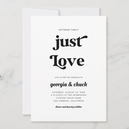 Niets Fancy Gewoon Liefde 70s Retro Script Bruilof Kaart (Voorkant)