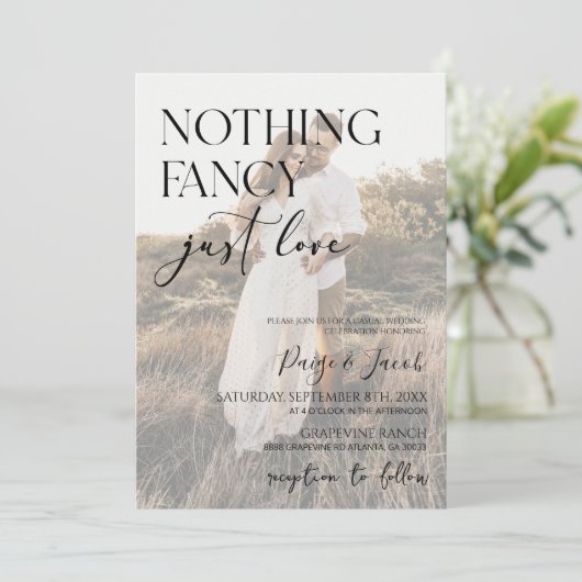 Niets Fancy Gewoon Liefde Afbeelding Casual bruilo Kaart (Staand voorkant)