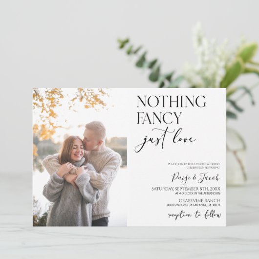 Niets Fancy Gewoon Liefde Afbeelding Casual bruilo Kaart (Staand voorkant)
