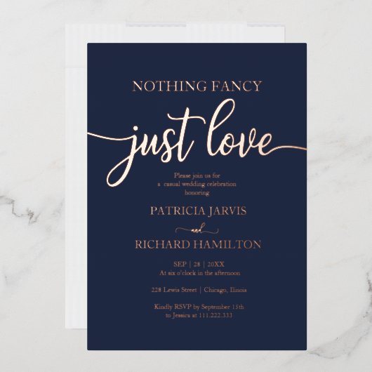 Niets Fancy gewoon Liefde Casual bruiloft Folie Uitnodiging (Envelop)