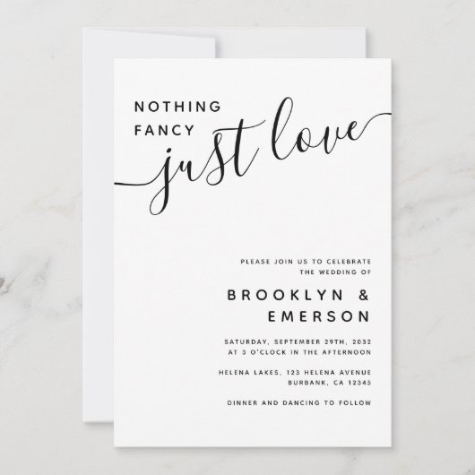 Niets Fancy gewoon Liefde Casual bruiloft Kaart (Voorkant)