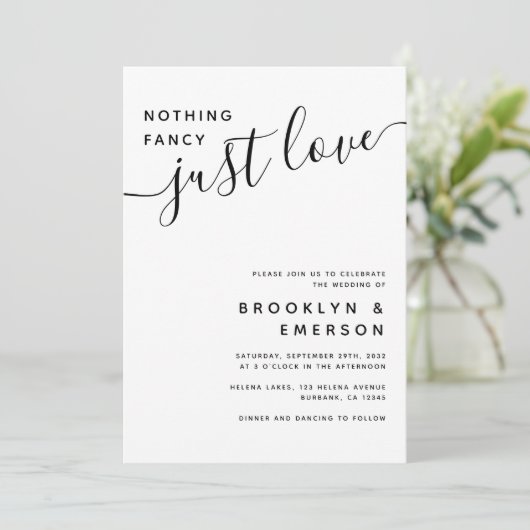 Niets Fancy gewoon Liefde Casual bruiloft Kaart (Staand voorkant)
