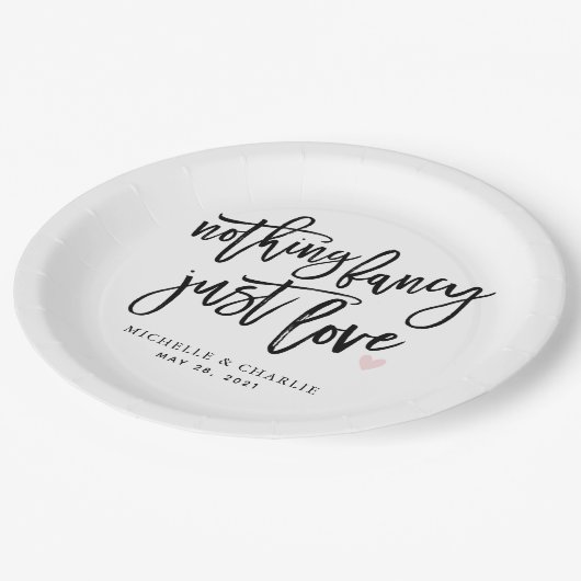 Niets fancy gewoon liefde casual bruiloft papieren bordje (Gekanteld)